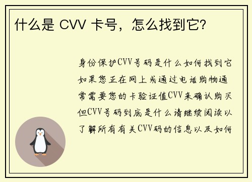 什么是 CVV 卡号，怎么找到它？